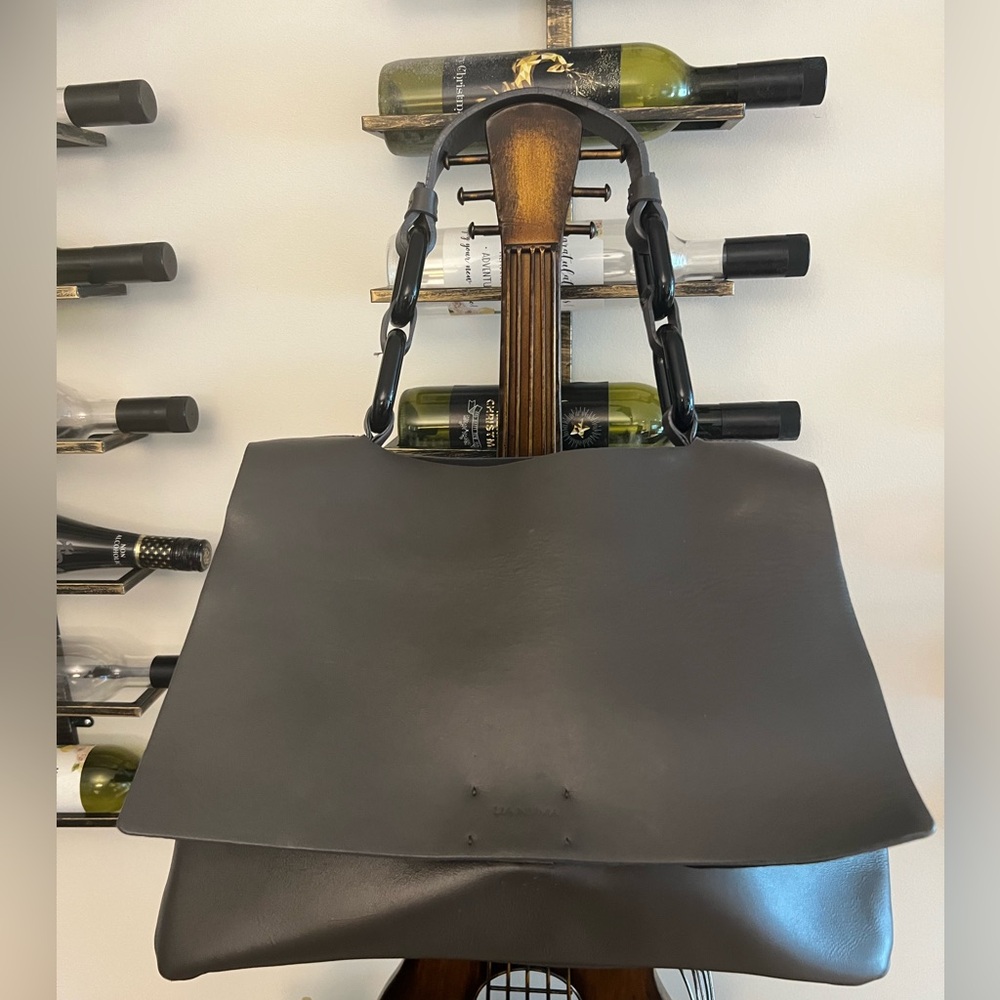 Lia Numa Italian Leather Tote – Gray Bag w/Chain Handles
